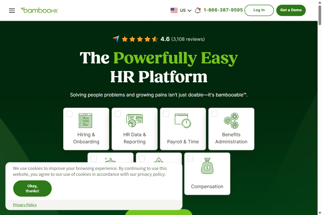 BambooHR homepage hero section