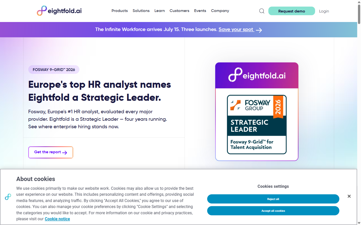 Eightfold AI homepage hero section - talent intelligence platform