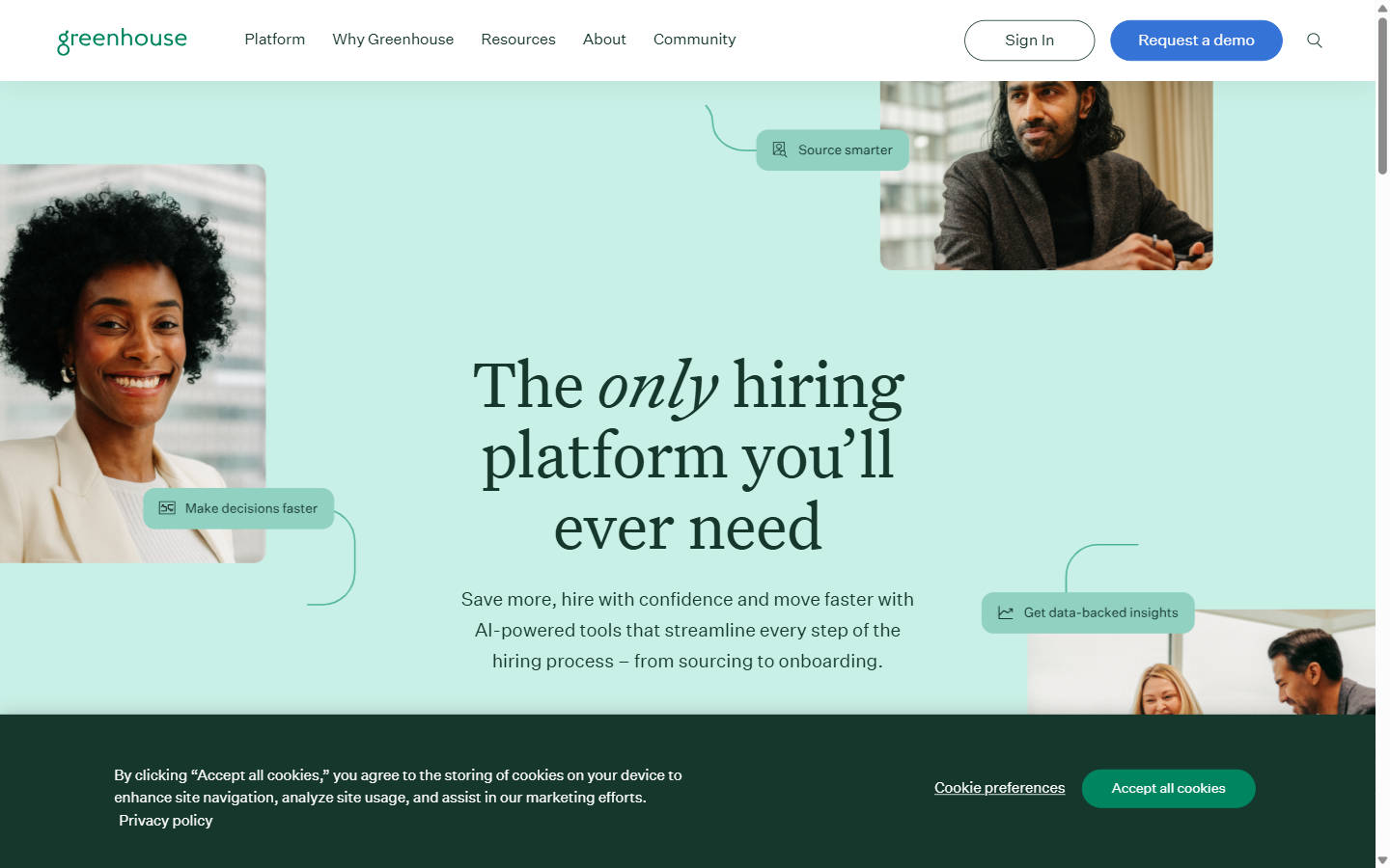 Greenhouse homepage hero section - applicant tracking software