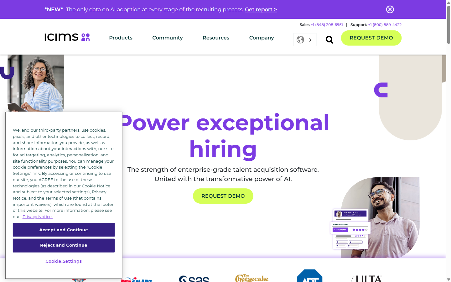 iCIMS homepage hero section - enterprise recruiting software