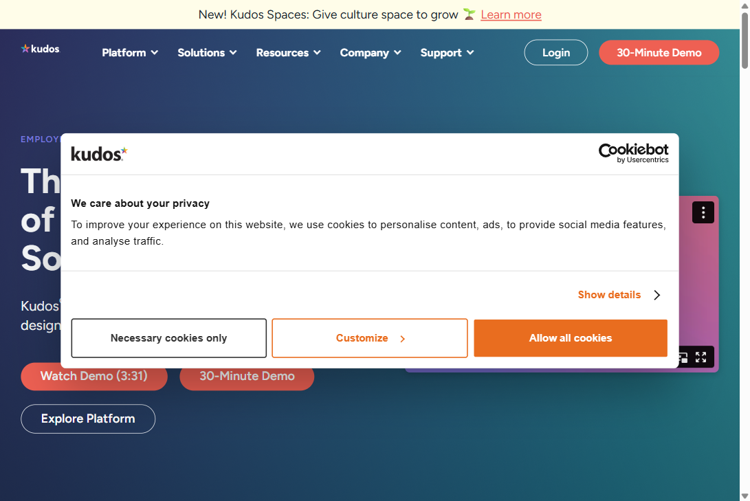 Kudos homepage hero section