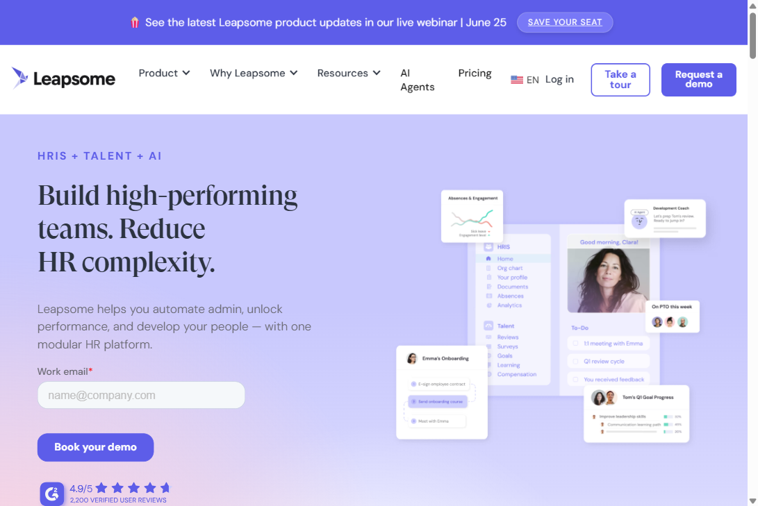 Leapsome homepage hero section