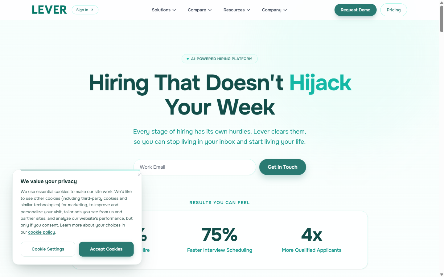 Lever homepage hero section - recruiting CRM software