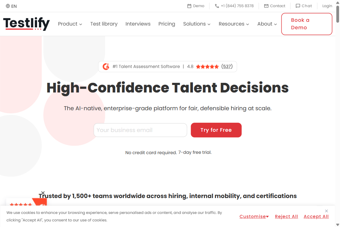 Testlify homepage hero section