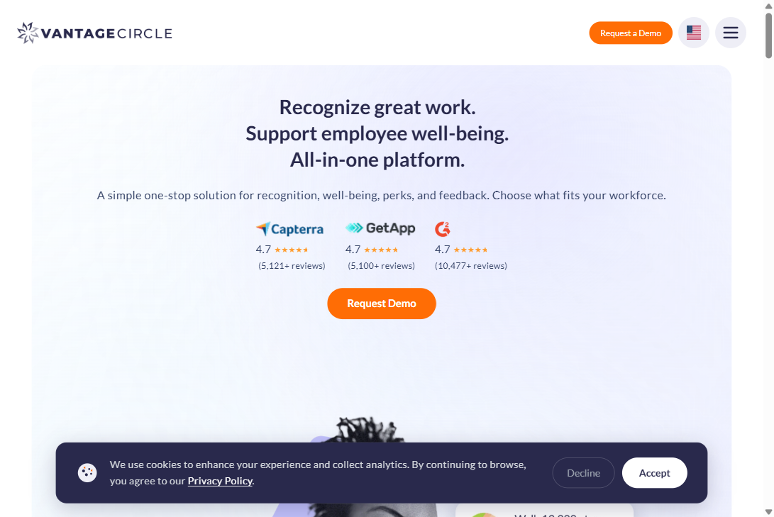 Vantage Circle homepage hero section