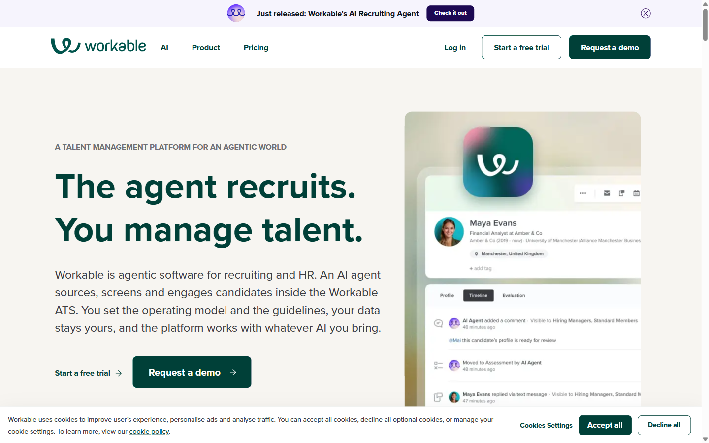 Workable homepage hero section - all-in-one HR software
