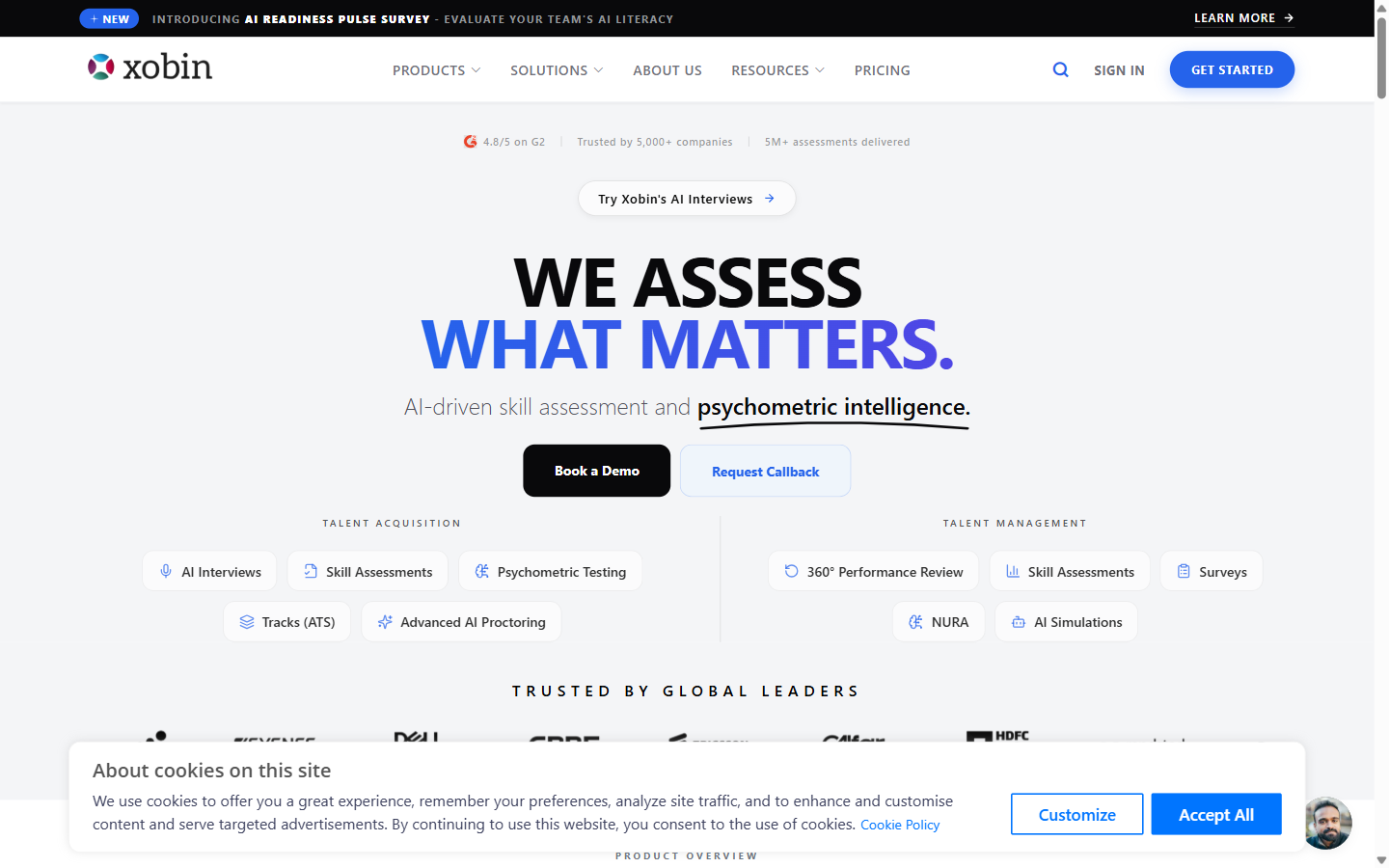 Xobin homepage hero section - AI recruitment automation platform