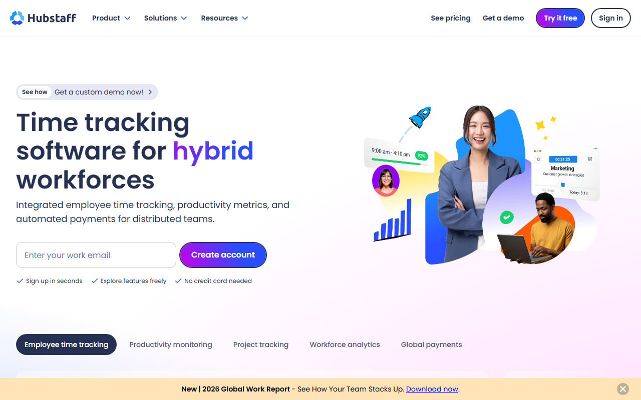 Hubstaff homepage hero