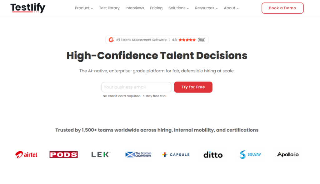 Image of Testlify homepage