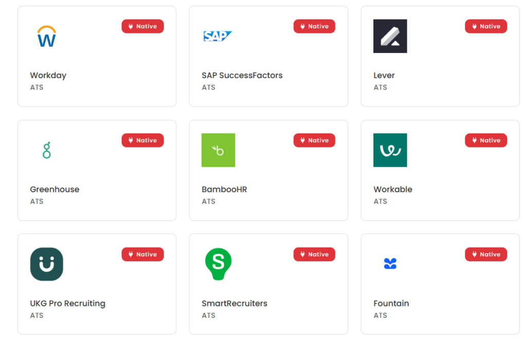 Image of some of the 100+ ATS integrations supported by Testlify