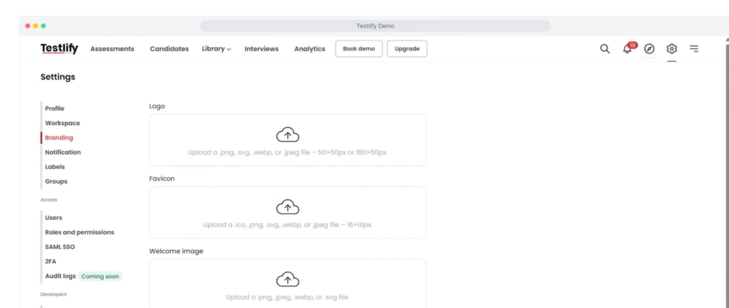 Image of Testlify's white labelling capabilities