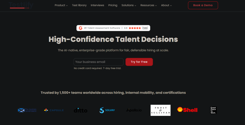 Testlify homepage