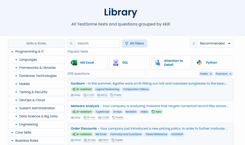TestDome test library