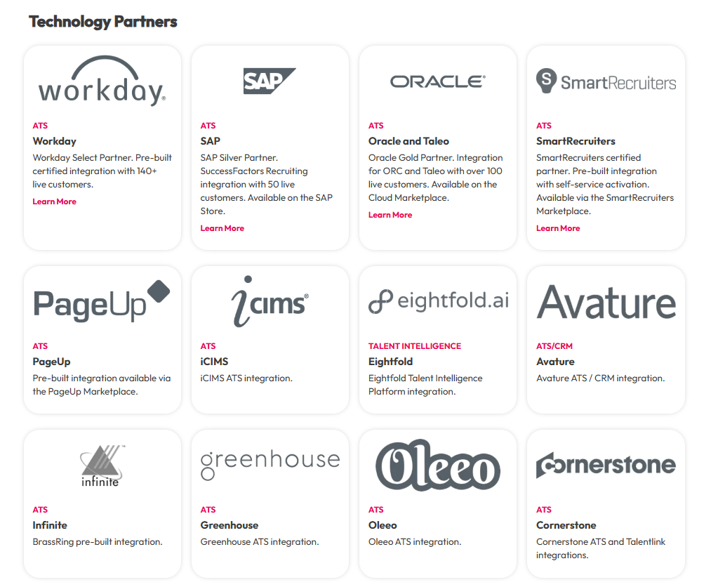 Hirvue supported integrations