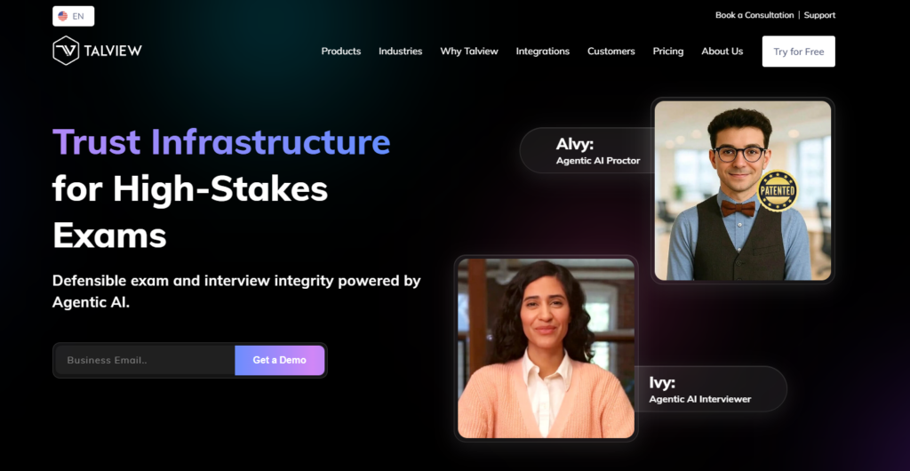 Image of Talview homepage which is campus hiring tool