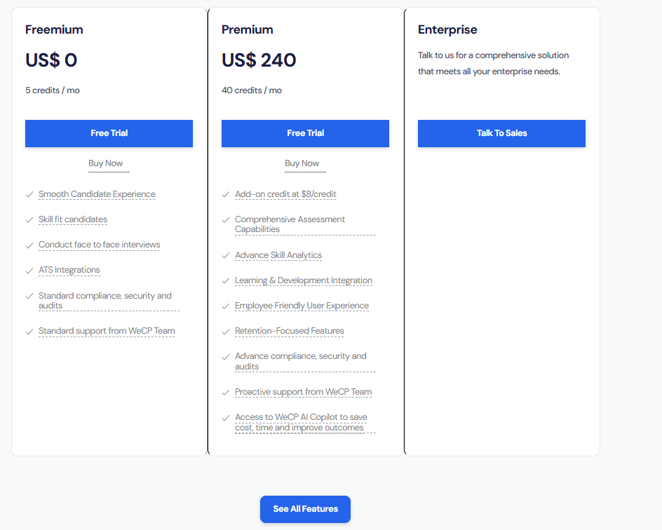 WeCP pricing plans