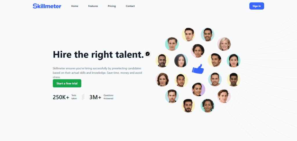 Image of Skillmeter homepage which is an online skills testing platform considered to be one of the best Hire Success alternatives