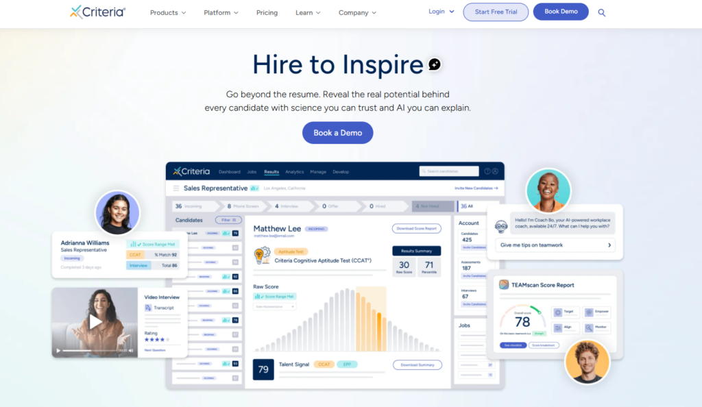 Image of Criteria corp homepage which is a campus hiring tool