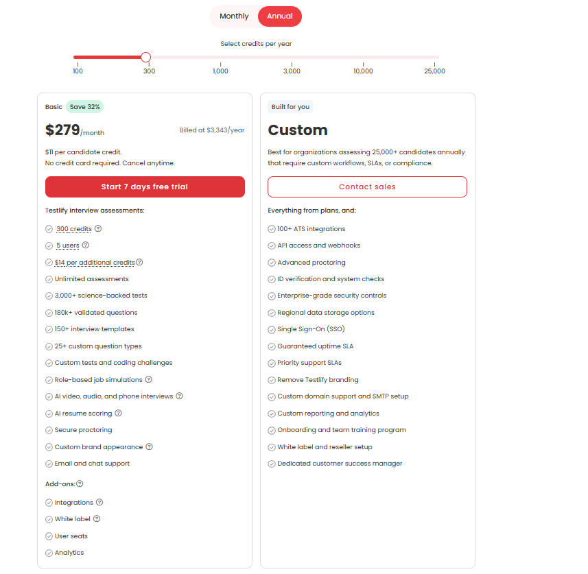 Image showing Testlify's pricing page