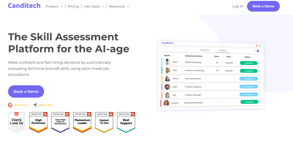 Image of Canditech homepage which is a campus hiring tool
