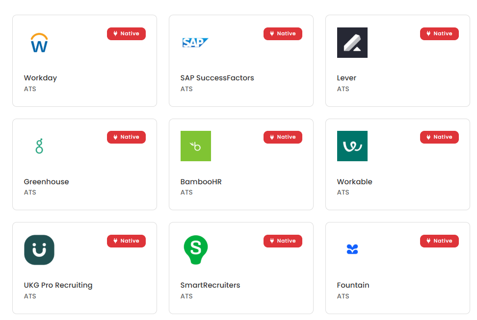Image of a few of the 100+ ATS integrations supported by Testlify