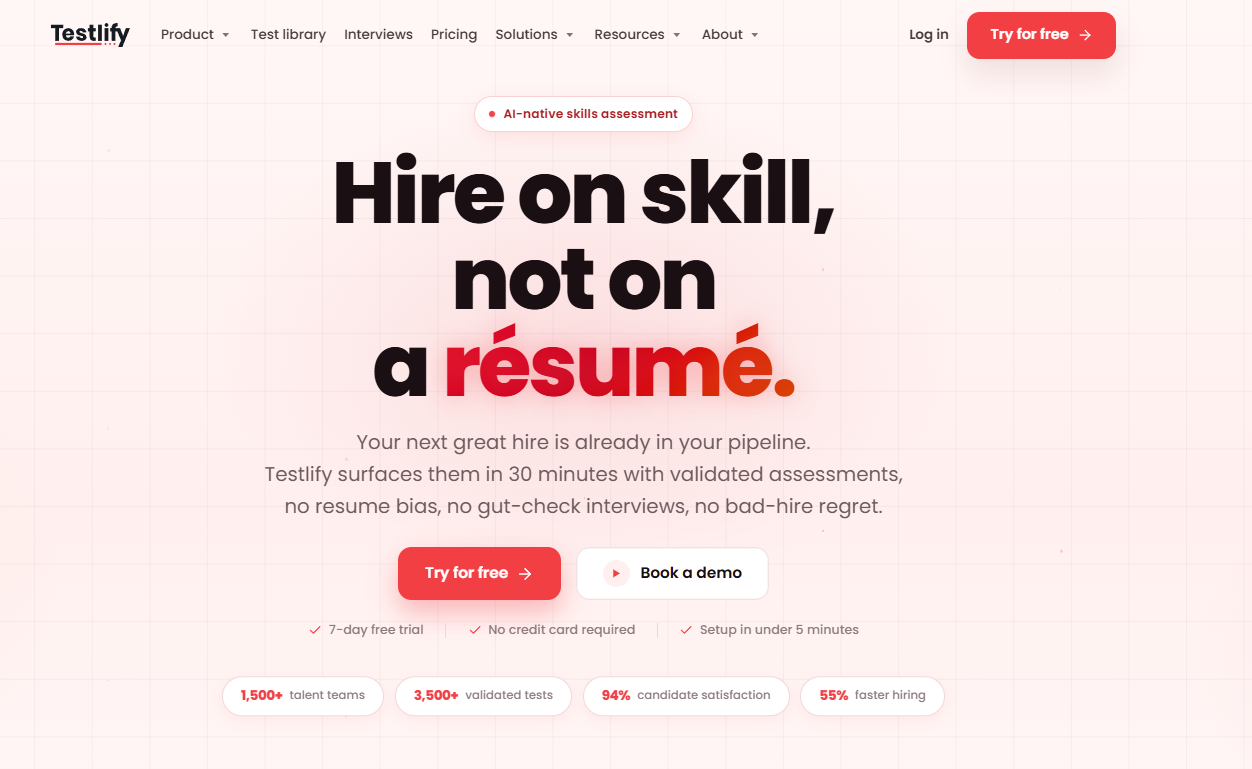 Image of Testlify homepage