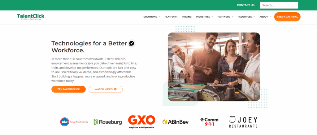 Image of TalentClick homepage which is one of the best Total Testing alternatives