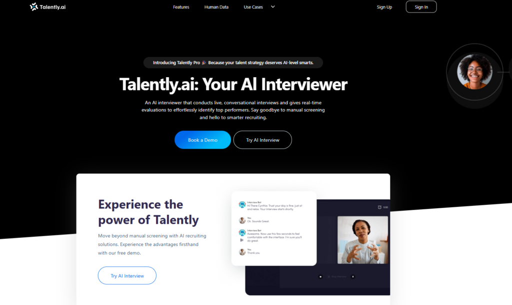 Image of Talently.ai homepage