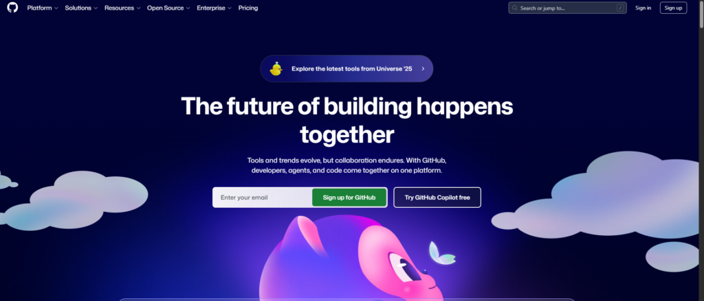 Image of GitHub homepage which is a great place for sourcing developer talent