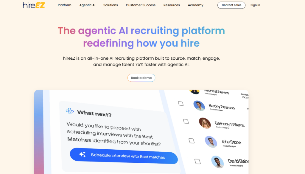 Image of the homepage of hireEZ which is one of the best candidate sourcing tools in 2026