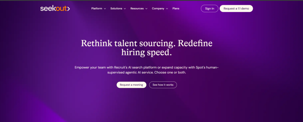 Image of the homepage of SeekOut which is one of the best candidate sourcing tools in 2026