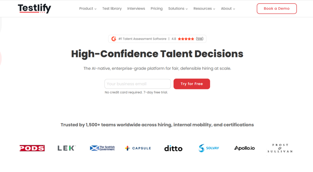 Testlify homepage