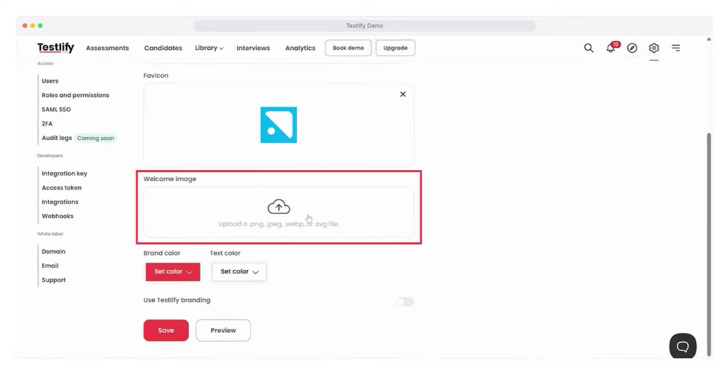 Image showing Testlify's custom branding options