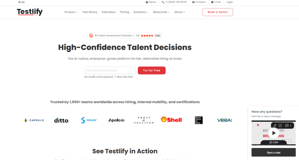 Image of Testlify homepage
