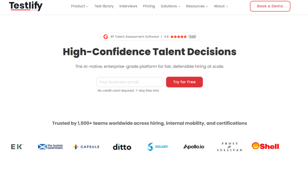 Image of Testlify homepage
