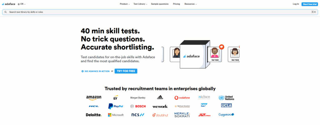 Image of Adaface homepage which is one of the best Total Testing alternatives