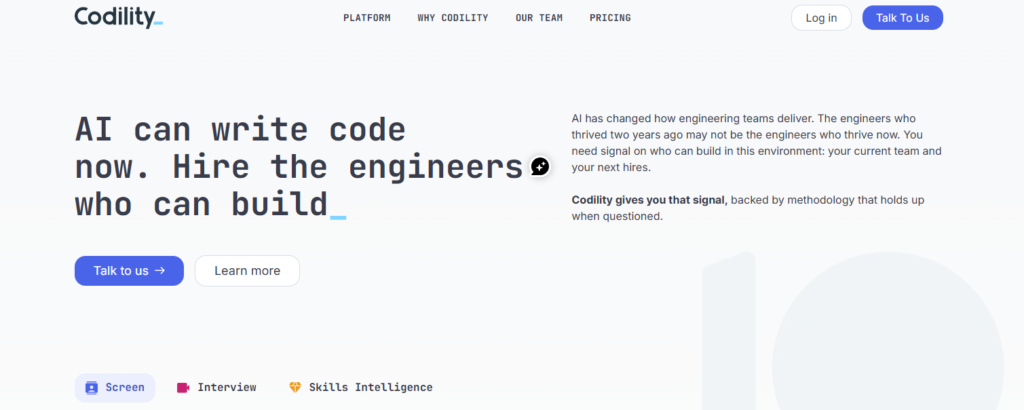 Image of Codility which is a coding assessment platform for technical hiring