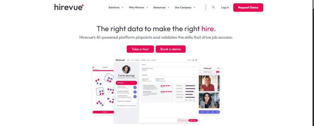 Image of Hirevue homepage which is one of the best Sova alternatives