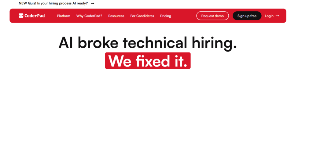 Image of CoderPad which is a coding assessment platform for technical hiring