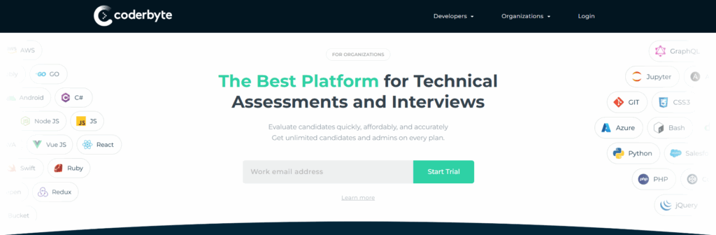 Image of Coderbyte homepage which is one of the best Sova alternatives