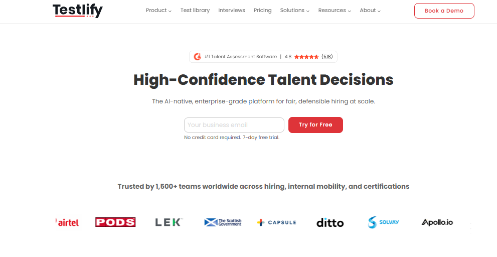 Testlify homepage