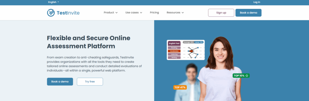Image of TestInvite homepage which is one of the best Hiremojo alternatives
