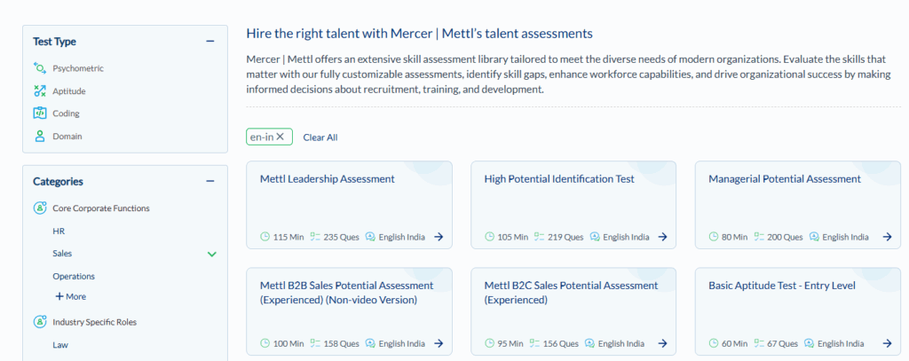 Mercer Mettl test library
