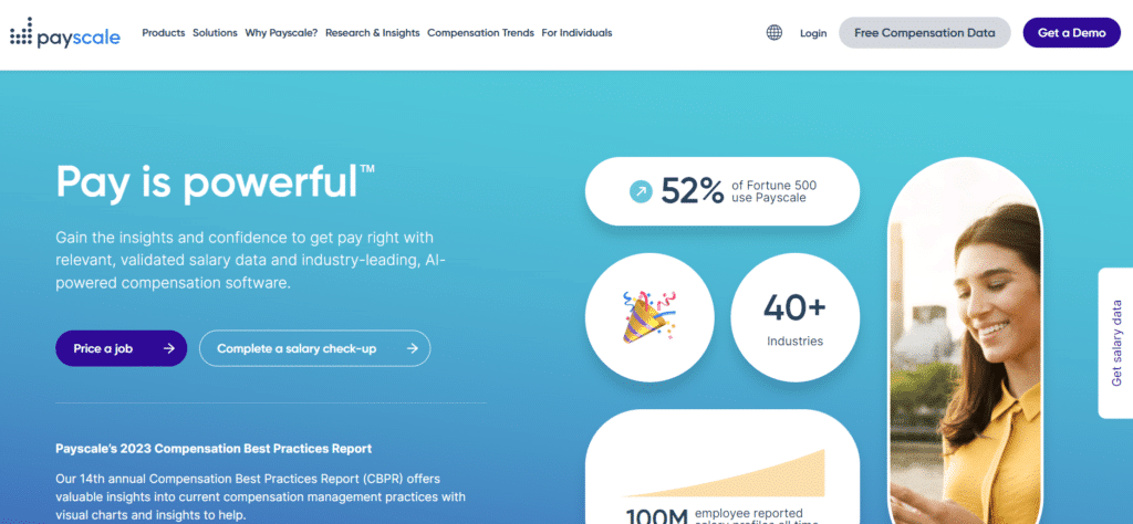 Payscale compensation management platform interface