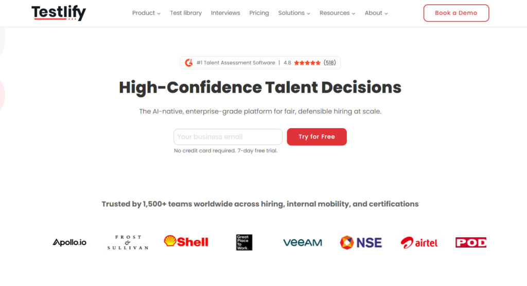 Testlify homepage