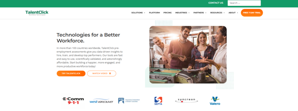 Image of TalentClick homepage which is an iMocha alternatives