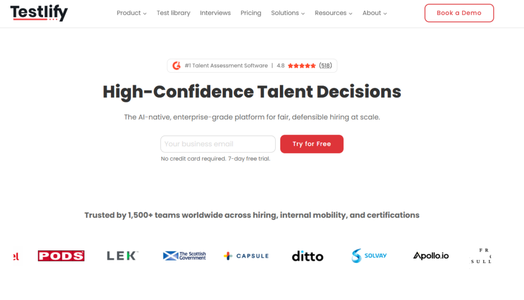 Testlify homepage