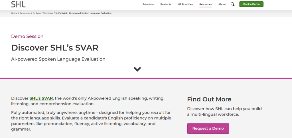 Image of SHL SVAR which is a platform for testing the language proficiency of candidates