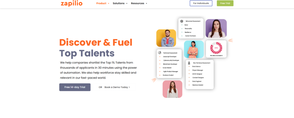 Image of Zapilio homepage which is one of the e-skill alternatives