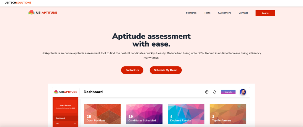 Image of Ubiqaptitude homepage which is one of the e-skill alternatives